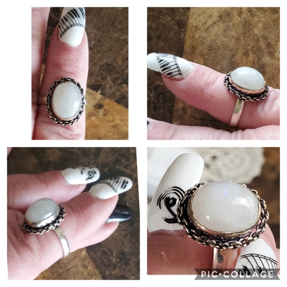 Genuine Rainbow Moonstone Ring Size 9 - Picture 4 of 8